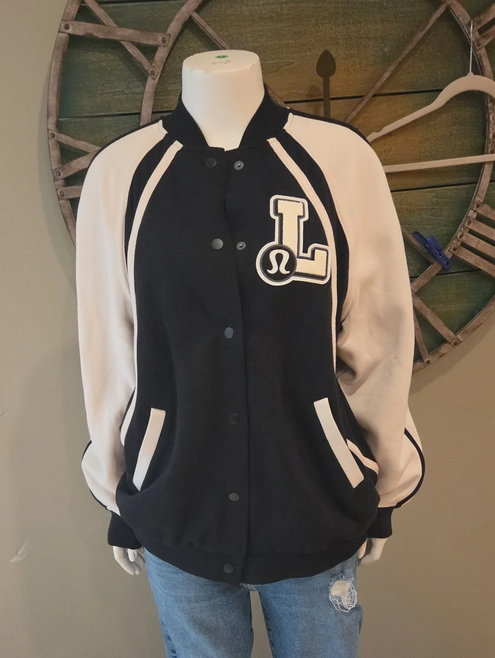 lululemon athletica Oversized Collegiate Black & Cream Varsity Jacket